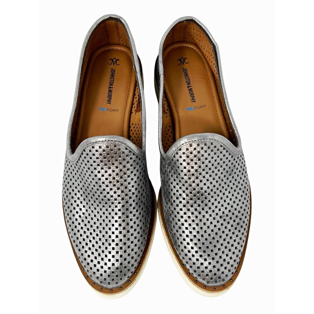 Johnston & Murphy TRUFOAM Silver Perforated Comfort Leather Flats 7.5M